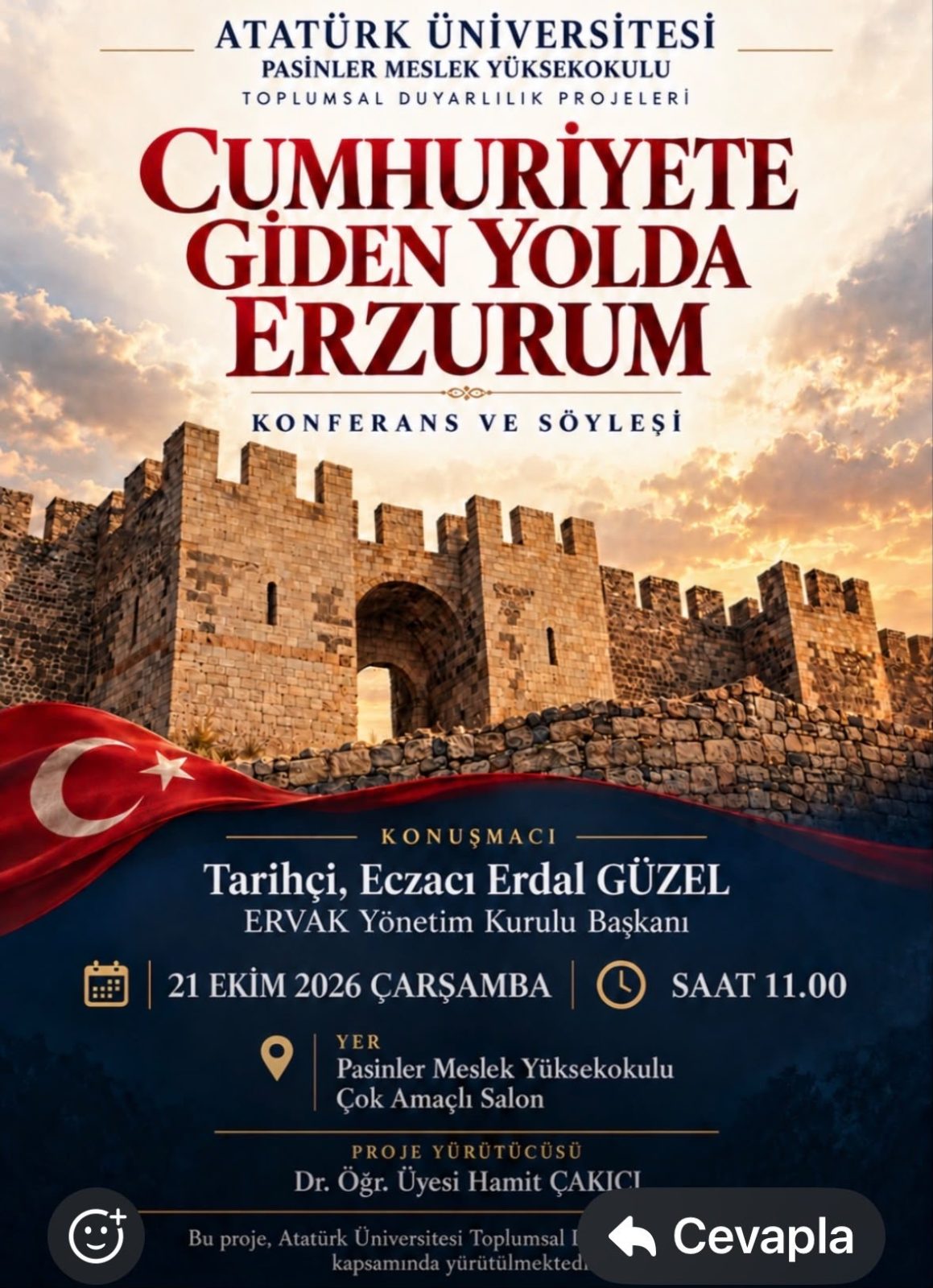 “Cumhuriyete Giden Yolda Erzurum” Konferansı Düzenlenecek